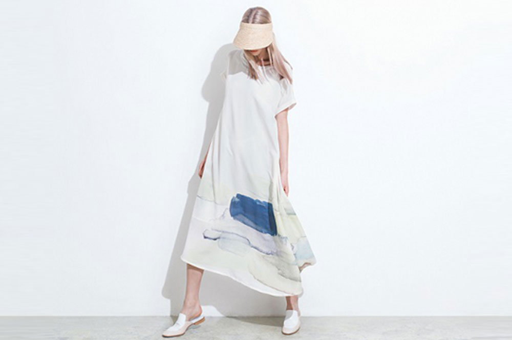 Watercolor-print asymmetric dress