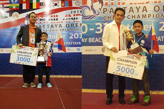 Clark Jemuel Cabatian of General Trias City Chess Club  received 3,000 thai baht after winning the Under 8 category, Gio Troy Ventura of Dasmariñas Chess Academy received 5,000 thai baht after winning the Under 12 category